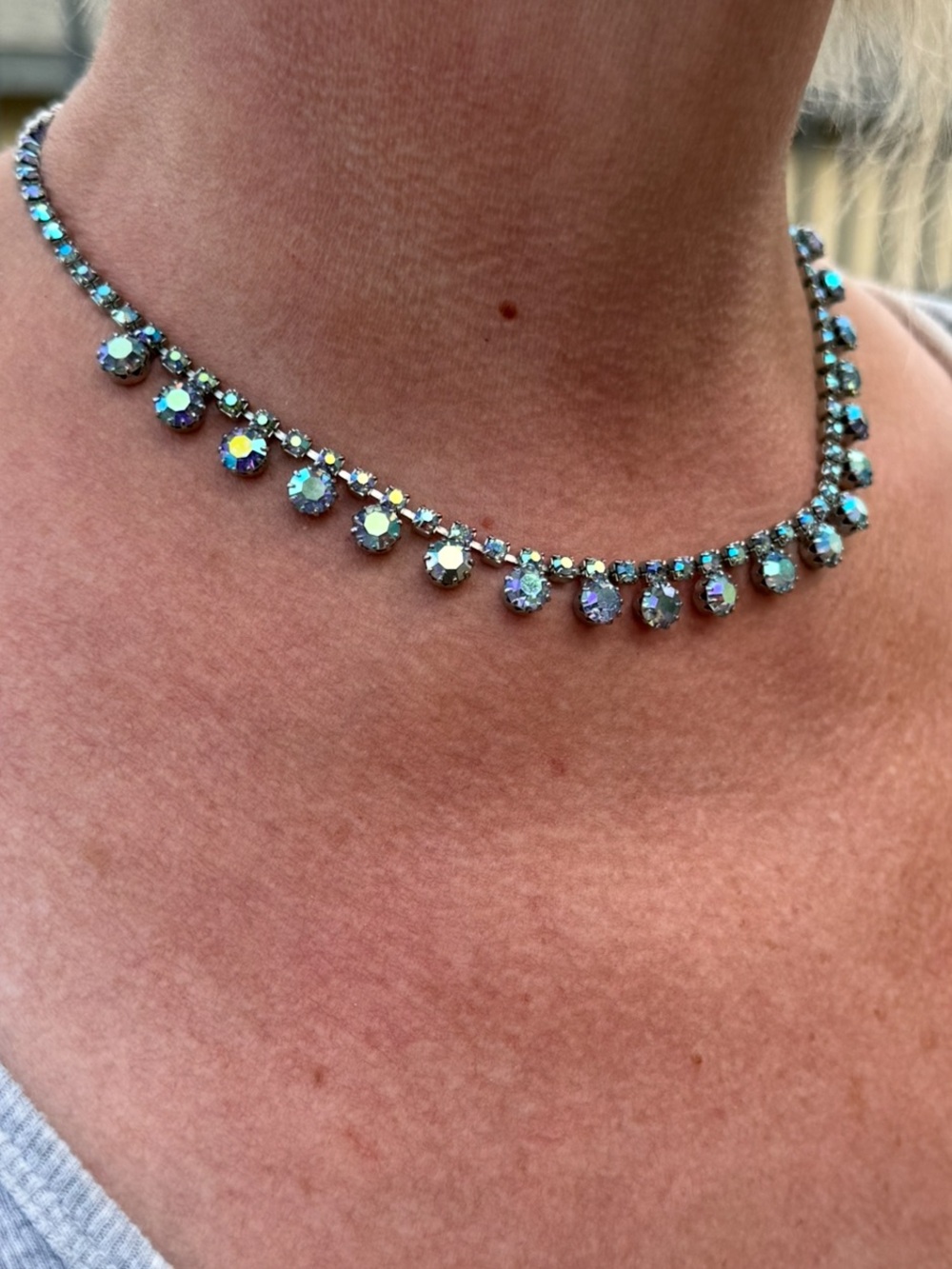 Vintage 1950’s Blue Iridescent Andrea Borealis Crystal Crystal Necklace